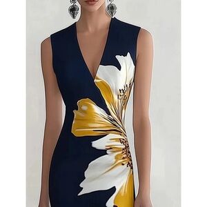 Elegant Floral Navy Dress